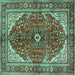 Square Medallion Turquoise Traditional Rug, tr3154turq