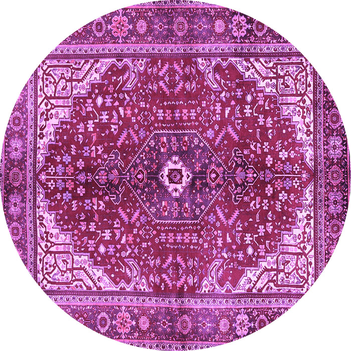 Round Machine Washable Medallion Purple Traditional Area Rugs, wshtr3154pur
