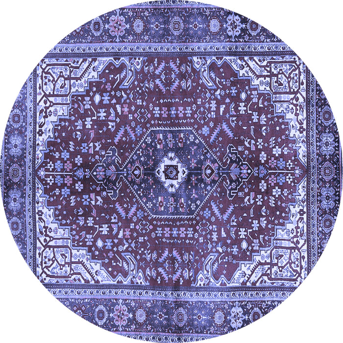 Round Machine Washable Medallion Blue Traditional Rug, wshtr3154blu
