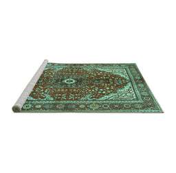 Sideview of Machine Washable Medallion Turquoise Traditional Area Rugs, wshtr3154turq