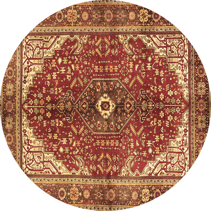 Round Machine Washable Medallion Brown Traditional Rug, wshtr3154brn