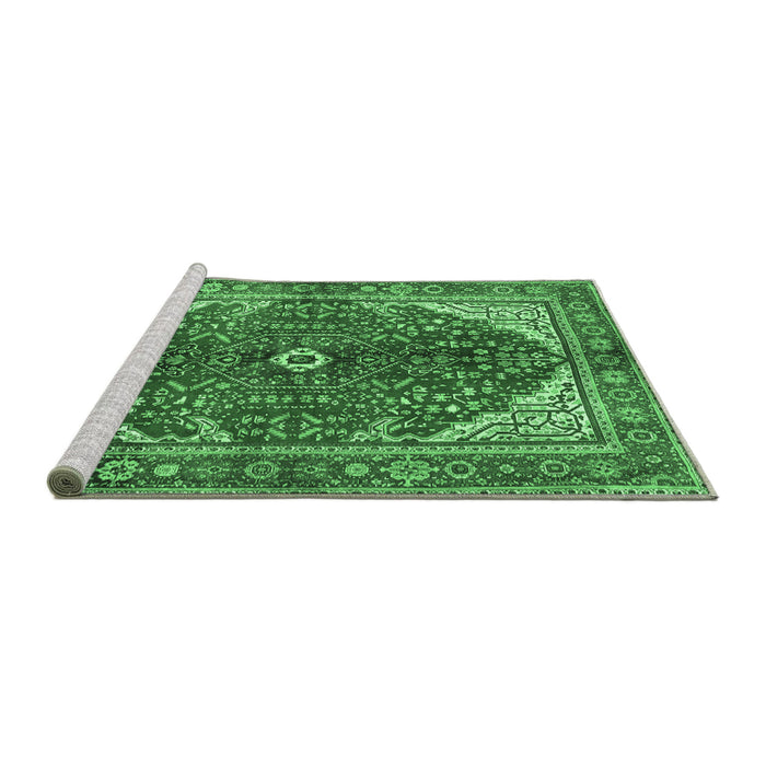 Sideview of Machine Washable Medallion Emerald Green Traditional Area Rugs, wshtr3154emgrn