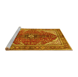 Sideview of Machine Washable Medallion Yellow Traditional Rug, wshtr3154yw