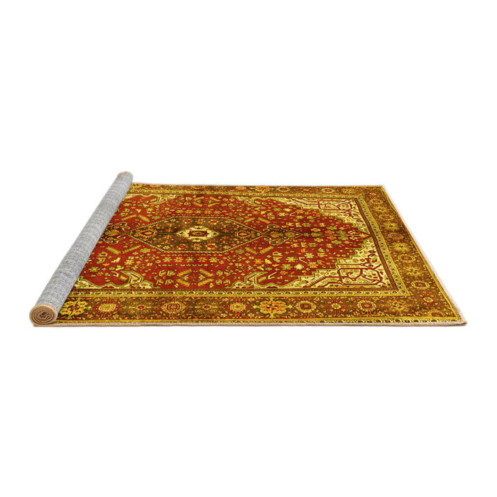 Sideview of Machine Washable Medallion Yellow Traditional Rug, wshtr3154yw