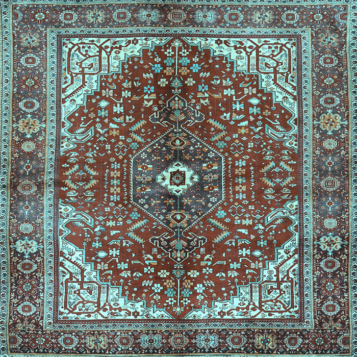 Square Machine Washable Medallion Light Blue Traditional Rug, wshtr3154lblu