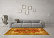 Machine Washable Medallion Yellow Traditional Rug in a Living Room, wshtr3154yw