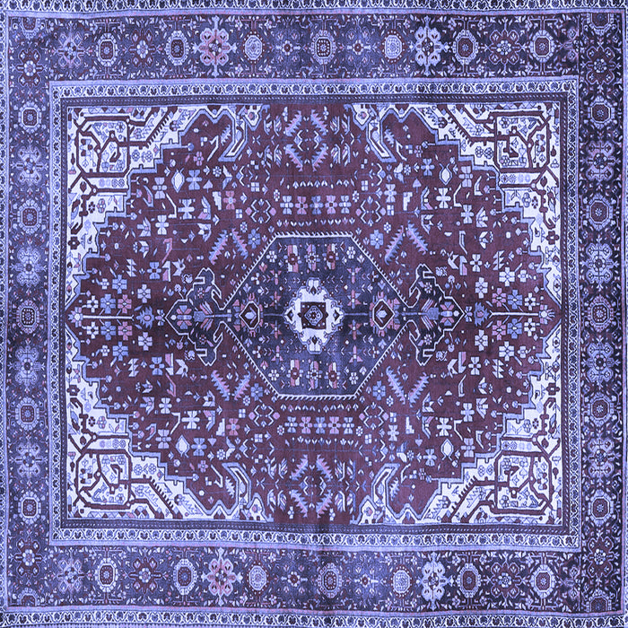 Square Machine Washable Medallion Blue Traditional Rug, wshtr3154blu