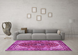 Machine Washable Medallion Purple Traditional Area Rugs in a Living Room, wshtr3154pur