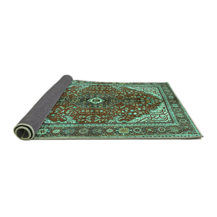 Sideview of Medallion Turquoise Traditional Rug, tr3154turq