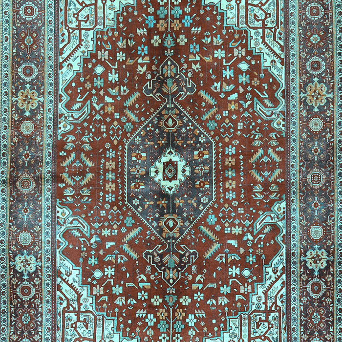 Machine Washable Medallion Light Blue Traditional Rug, wshtr3154lblu