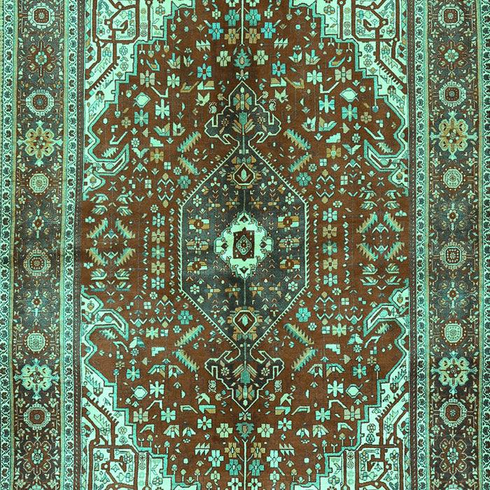 Machine Washable Medallion Turquoise Traditional Area Rugs, wshtr3154turq