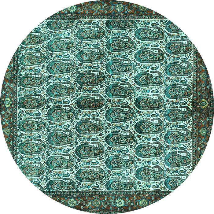 Round Persian Turquoise Traditional Rug, tr3155turq