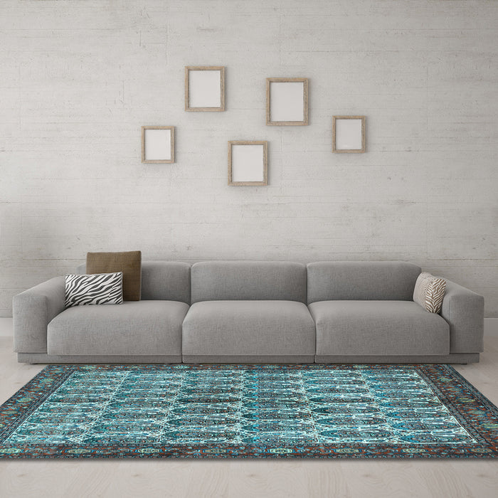 Machine Washable Persian Light Blue Traditional Rug in a Living Room, wshtr3155lblu