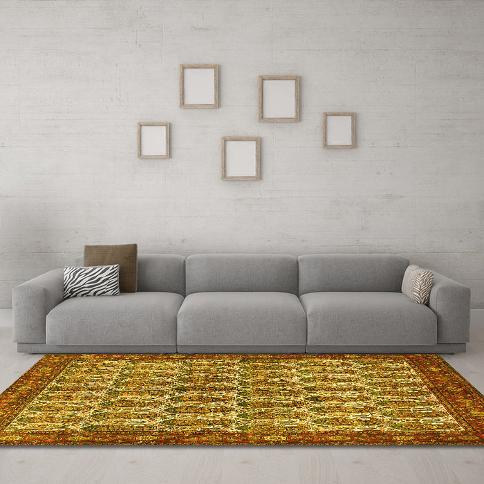 Machine Washable Persian Yellow Traditional Rug in a Living Room, wshtr3155yw