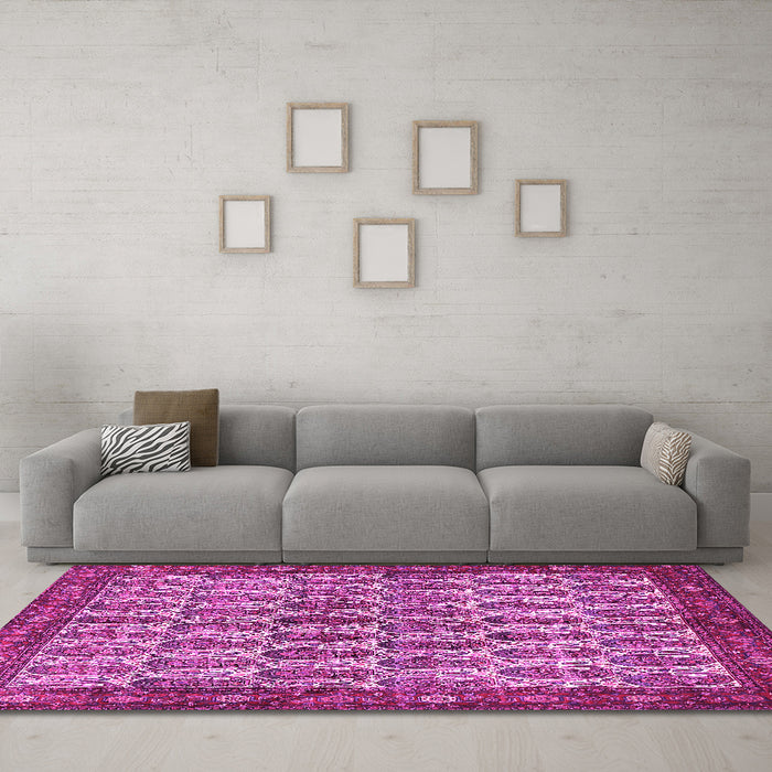 Machine Washable Persian Pink Traditional Rug in a Living Room, wshtr3155pnk