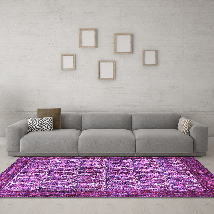 Machine Washable Persian Purple Traditional Area Rugs in a Living Room, wshtr3155pur