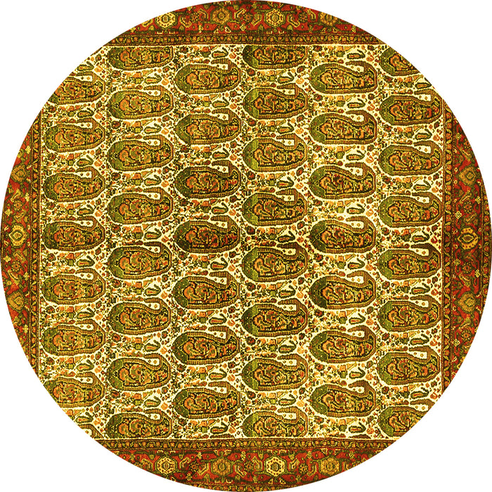 Round Persian Yellow Traditional Rug, tr3155yw