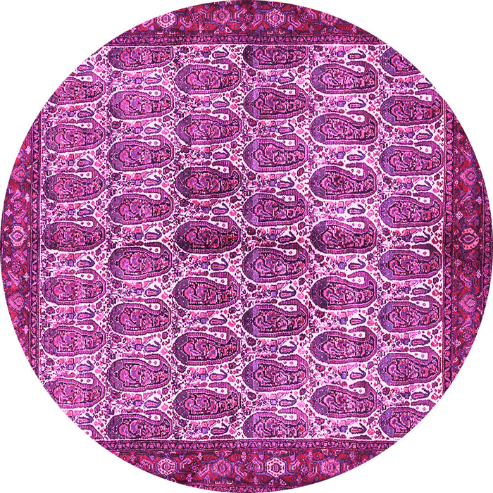 Round Machine Washable Persian Pink Traditional Rug, wshtr3155pnk