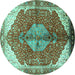 Round Machine Washable Medallion Turquoise Traditional Area Rugs, wshtr3156turq