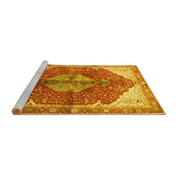 Sideview of Machine Washable Medallion Yellow Traditional Rug, wshtr3156yw