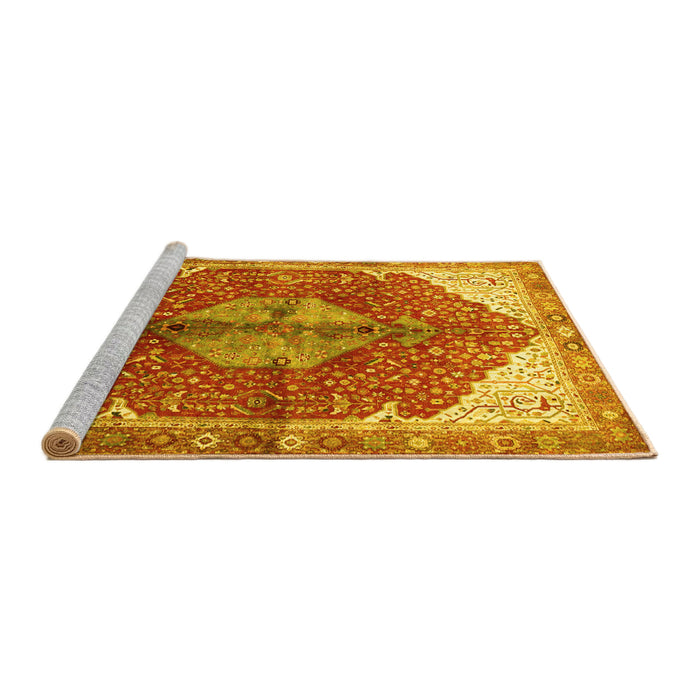 Sideview of Machine Washable Medallion Yellow Traditional Rug, wshtr3156yw