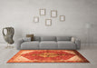 Machine Washable Medallion Orange Traditional Area Rugs in a Living Room, wshtr3156org