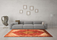 Machine Washable Medallion Orange Traditional Rug, wshtr3156org