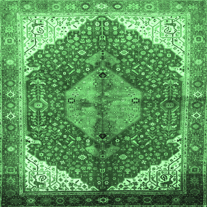 Square Machine Washable Medallion Emerald Green Traditional Area Rugs, wshtr3156emgrn