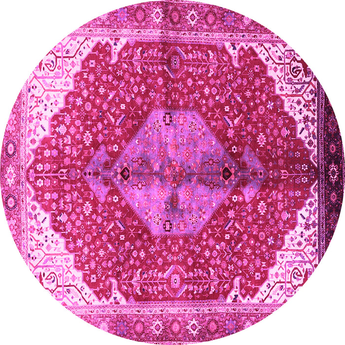 Round Machine Washable Medallion Pink Traditional Rug, wshtr3156pnk
