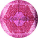 Round Machine Washable Medallion Pink Traditional Rug, wshtr3156pnk