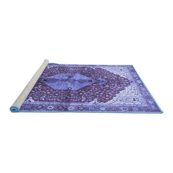 Sideview of Machine Washable Medallion Blue Traditional Rug, wshtr3156blu