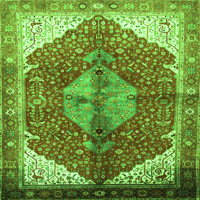 Round Machine Washable Medallion Green Traditional Area Rugs, wshtr3156grn
