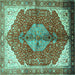 Square Medallion Turquoise Traditional Rug, tr3156turq