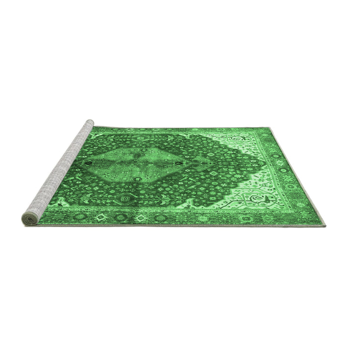 Sideview of Machine Washable Medallion Emerald Green Traditional Area Rugs, wshtr3156emgrn