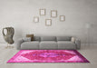 Machine Washable Medallion Pink Traditional Rug in a Living Room, wshtr3156pnk