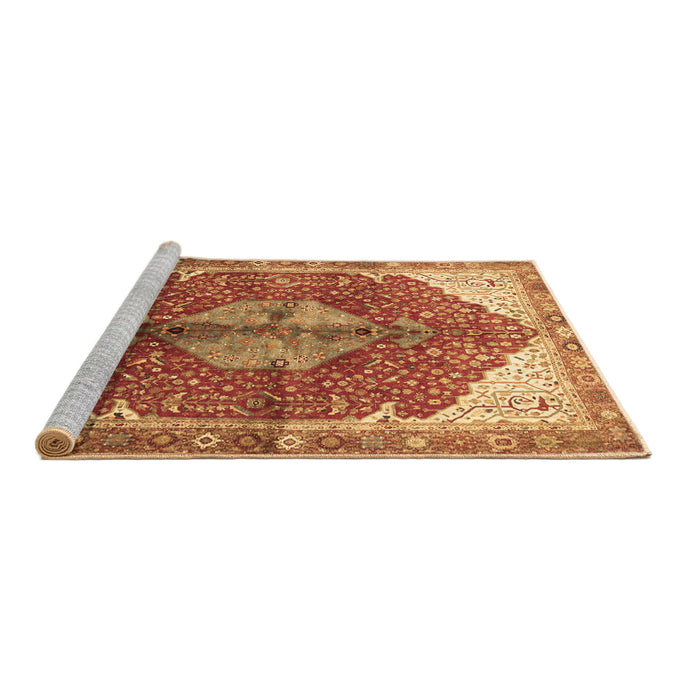 Sideview of Machine Washable Medallion Brown Traditional Rug, wshtr3156brn