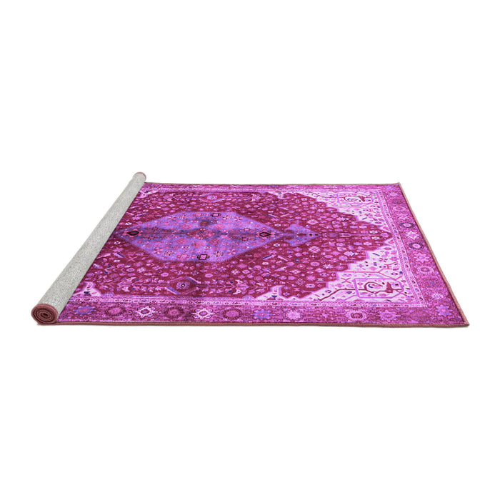 Sideview of Machine Washable Medallion Purple Traditional Area Rugs, wshtr3156pur
