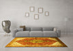 Machine Washable Medallion Yellow Traditional Rug in a Living Room, wshtr3156yw