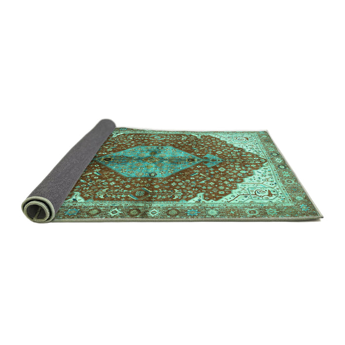 Sideview of Medallion Turquoise Traditional Rug, tr3156turq