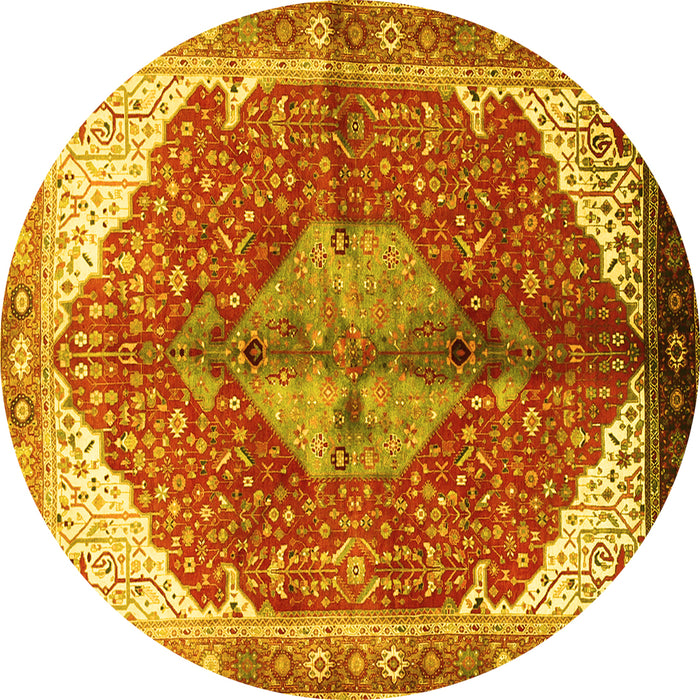 Round Medallion Yellow Traditional Rug, tr3156yw