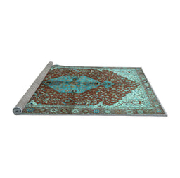 Sideview of Machine Washable Medallion Light Blue Traditional Rug, wshtr3156lblu