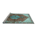 Sideview of Machine Washable Medallion Light Blue Traditional Rug, wshtr3156lblu