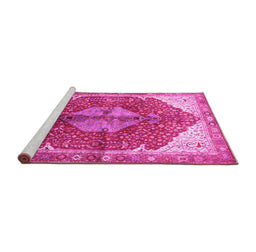 Sideview of Machine Washable Medallion Pink Traditional Rug, wshtr3156pnk