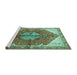 Sideview of Machine Washable Medallion Turquoise Traditional Area Rugs, wshtr3156turq