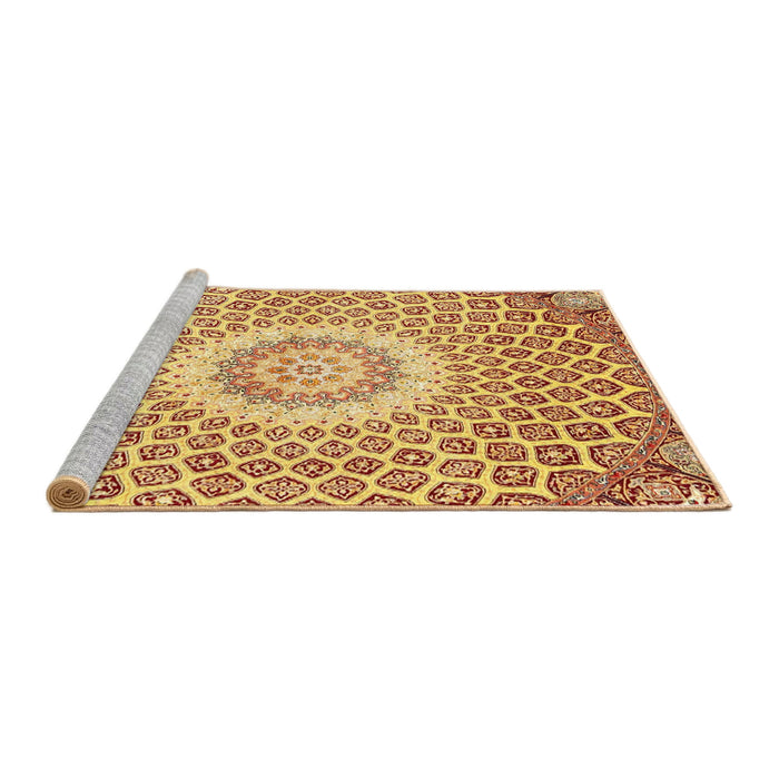 Sideview of Machine Washable Traditional Yellow Rug, wshtr3157