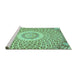 Sideview of Machine Washable Medallion Turquoise Traditional Area Rugs, wshtr3157turq