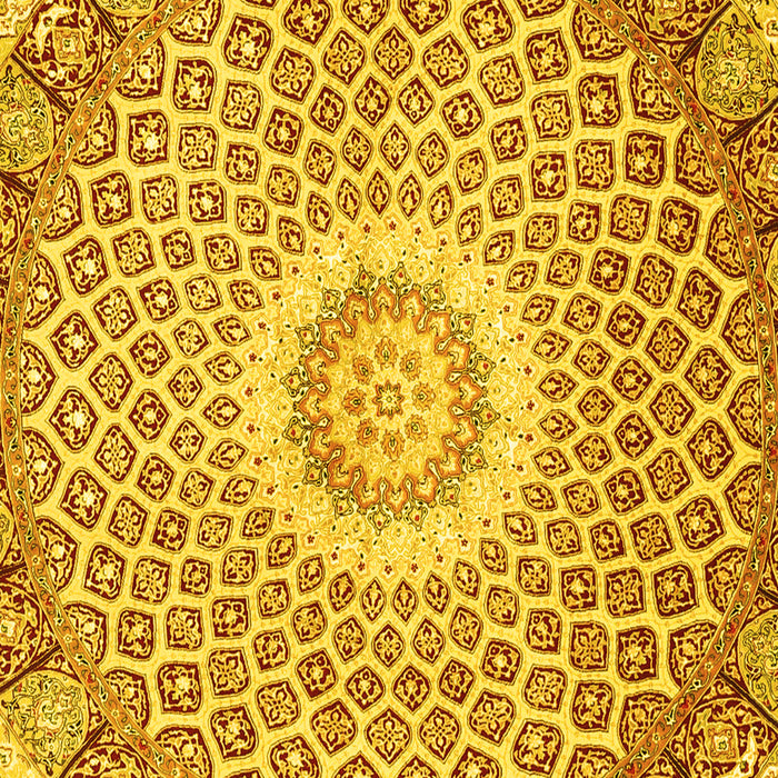 Square Machine Washable Medallion Yellow Traditional Rug, wshtr3157yw