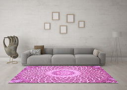 Machine Washable Medallion Purple Traditional Area Rugs in a Living Room, wshtr3157pur