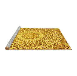 Sideview of Machine Washable Medallion Yellow Traditional Rug, wshtr3157yw