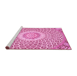 Sideview of Machine Washable Medallion Pink Traditional Rug, wshtr3157pnk